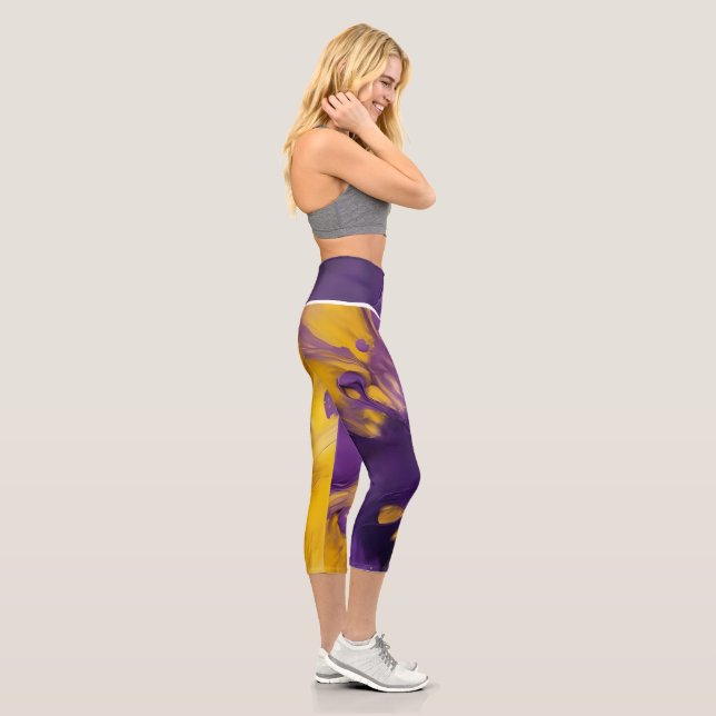 Purple and Gold Abstract Capri Leggings (Right)