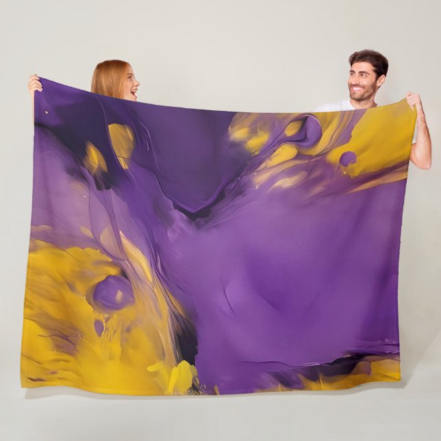 Purple and Gold Abstract Fleece Blanket (In Situ)