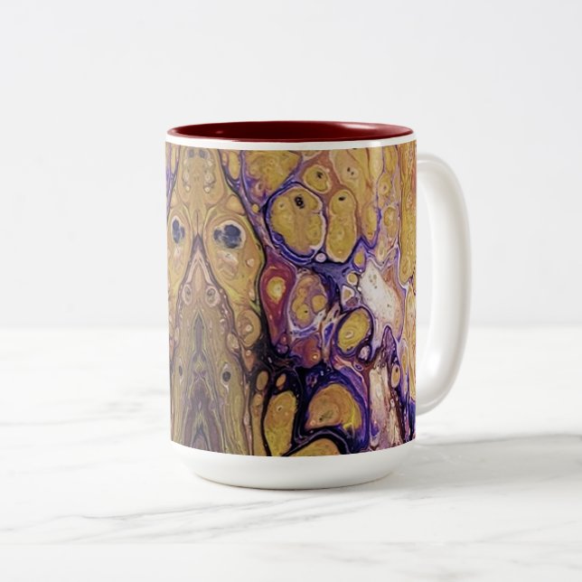 Purple and gold abstract paint Two-Tone coffee mug (Front Right)