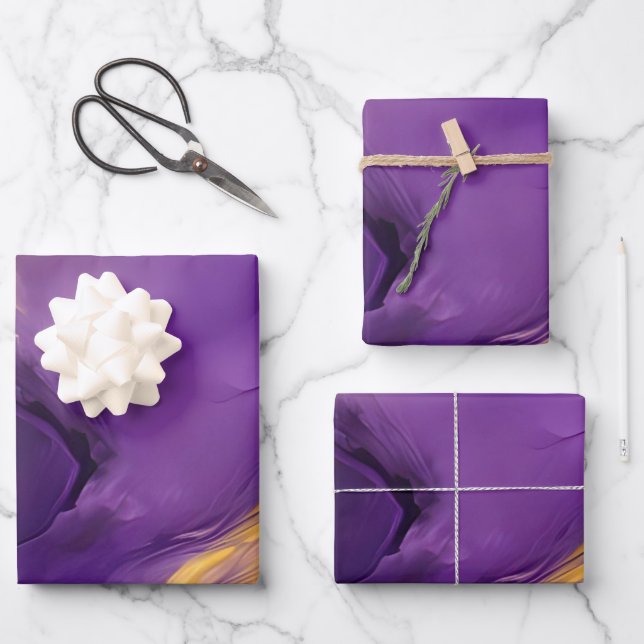 Purple and Gold Abstract Wrapping Paper Sheet (Front)