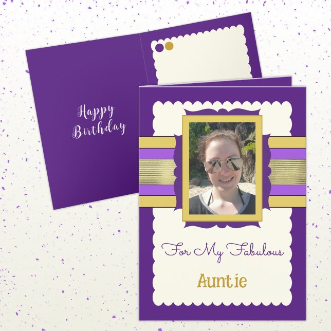 Purple and gold add photo auntie birthday card (Creator Uploaded)
