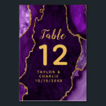Purple and Gold Agate Marble Wedding Table Number<br><div class="desc">This elegant and glamourous table number wedding sign features a purple agate marble background with faux gold glitter accents. The text combines handwritten script and modern sans serif fonts for a classy and sophisticated look. This will be perfect for autumn fall and winter weddings.</div>
