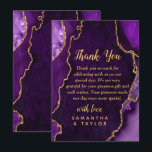 Purple and Gold Agate Marble Wedding Thank You Card<br><div class="desc">Make a bold and elegant statement of gratitude with this purple and gold agate marble thank you design. Featuring rich jewel tones, organic stone textures, and shimmering gold accents, this design is perfect for couples who want to extend the luxury of their celebration beyond the wedding day. Deep amethyst hues...</div>