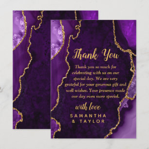 Purple and Gold Agate Marble Wedding Thank You Card