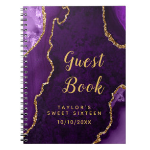 Purple and Gold Agate Sweet Sixteen Guest Book