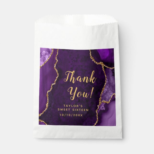 Purple and Gold Agate Sweet Sixteen Thank You Favour Bag (Front)
