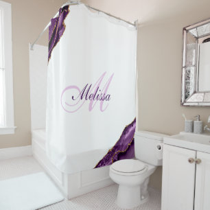 purple and gold agate trendy monogram shower curtain
