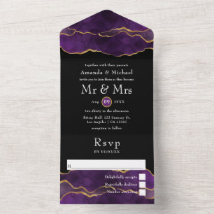 Purple and Gold Agate Wedding All In One Invitatio All In One Invitation