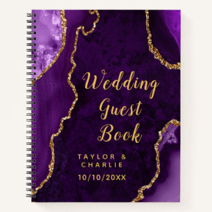 Purple and Gold Agate Wedding Guest Book