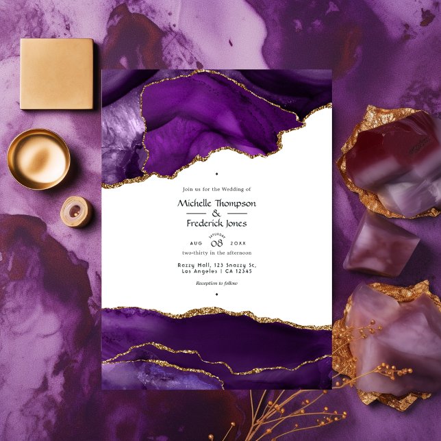 Purple and Gold Agate Wedding Invitation (Creator Uploaded)