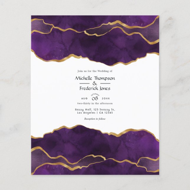 Purple and Gold Agate Wedding Invitation Flyer (Front)