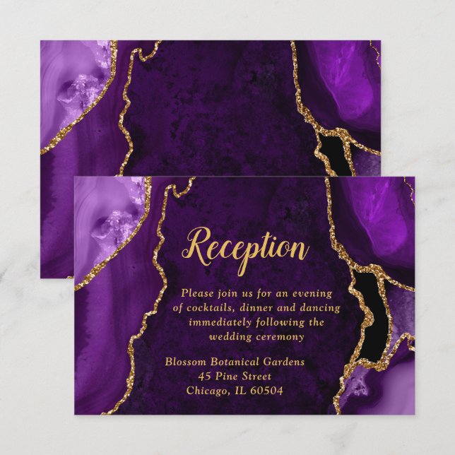 Purple and Gold Agate Wedding Reception Enclosure Card (Front/Back)