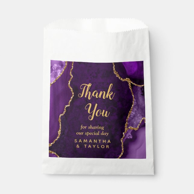 Purple and Gold Agate Wedding Thank You Favour Bag (Front)