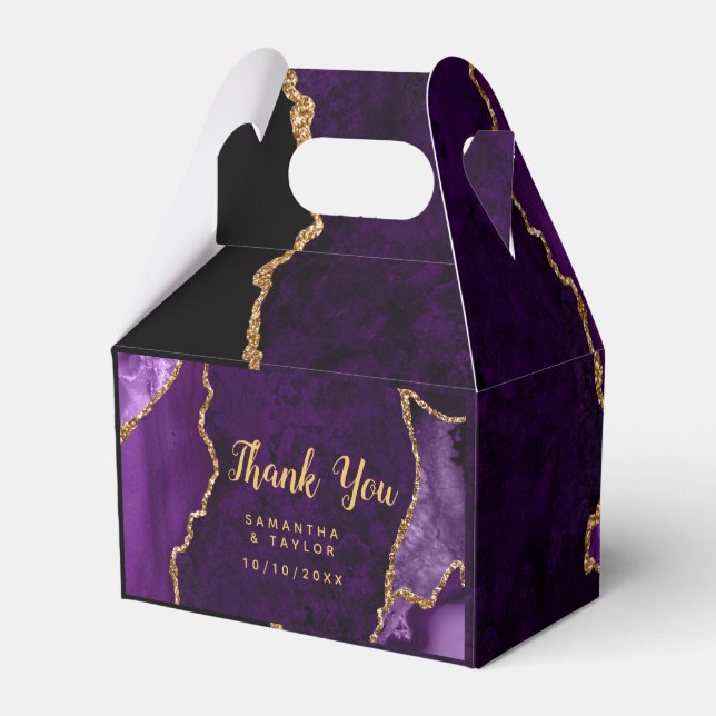 Purple and Gold Agate Wedding Thank You Favour Box (Front Side)