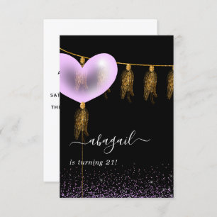 Purple and Gold and Black Birthday Party Invitation
