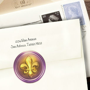 Purple and Gold and Fleur de Lis Embossed Look Classic Round Sticker