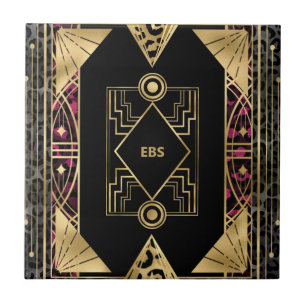 Purple and Gold Angular Art Deco Ceramic Tile