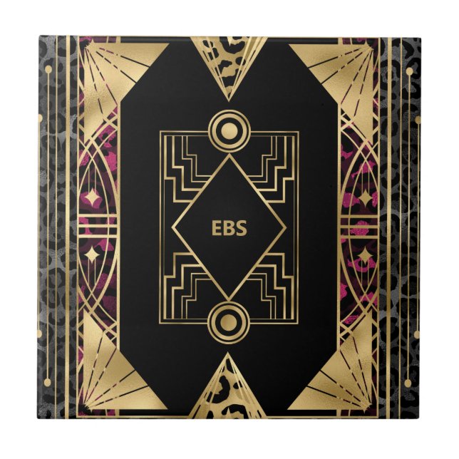 Purple and Gold Angular Art Deco Ceramic Tile (Front)