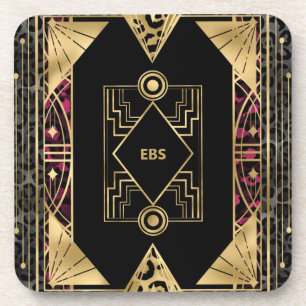 Purple and Gold Angular Art Deco Coaster