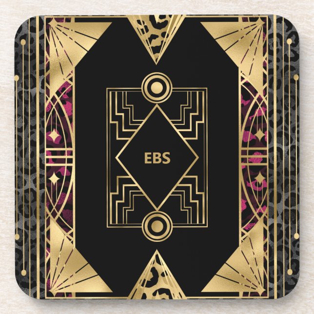 Purple and Gold Angular Art Deco Coaster (Front)