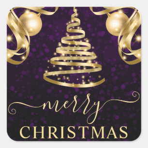 Purple and Gold Baubles Christmas Tree Square Sticker