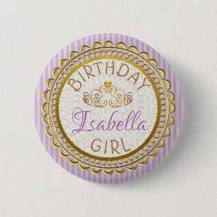 Purple and Gold Birthday Girl Button