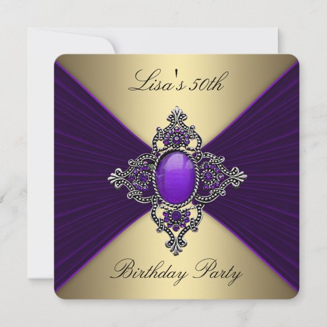 Purple and Gold Birthday Party Invitation (Front)