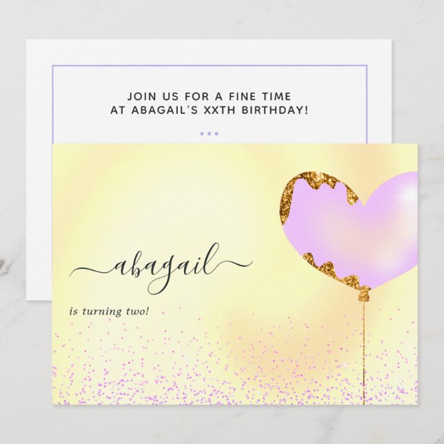 Purple and Gold Birthday Party Invitation (Front/Back)