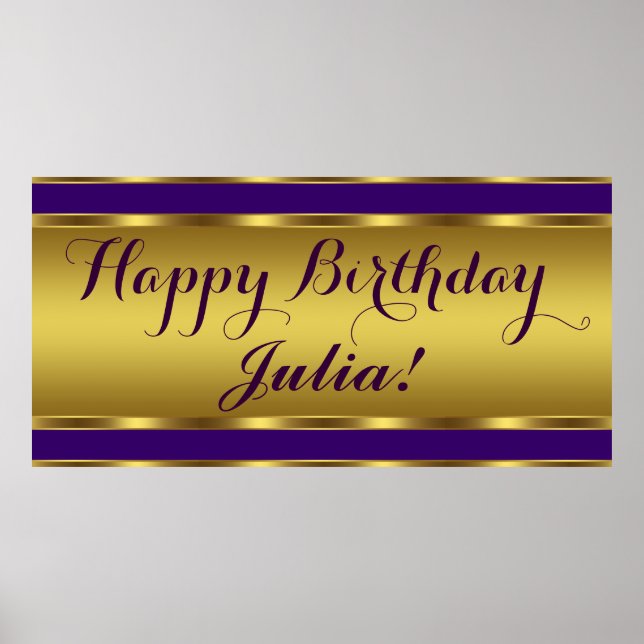 Purple and Gold Birthday Party Poster (Front)