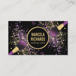 Purple and Gold Blush Confetti Makeup Artist Business Card
