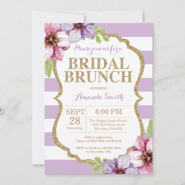 Purple and Gold Bridal Brunch Invitation Floral (Front)