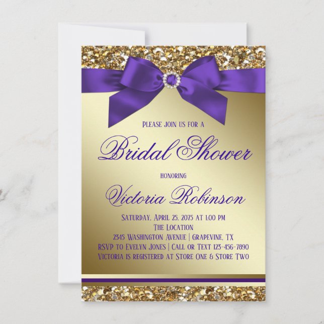 Purple and Gold Bridal Shower Invitation (Front)