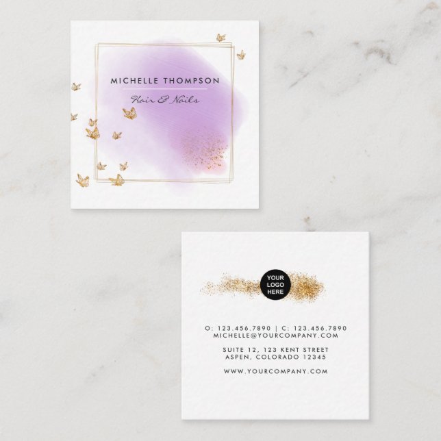 Purple and Gold Brushstrokes Business Card (Front/Back)