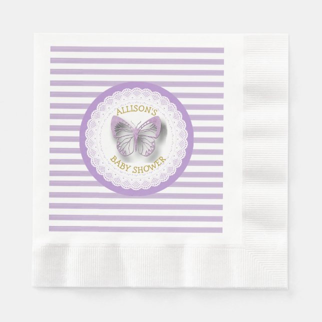 Purple and Gold Butterflies Luncheon Napkins (Front)