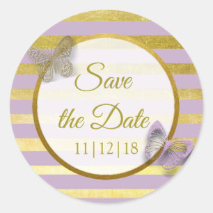 Purple and Gold Butterfly Save the Date Stickers