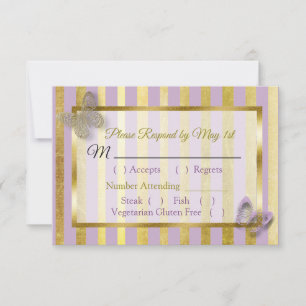 Purple and Gold Butterfly Wedding RSVP card