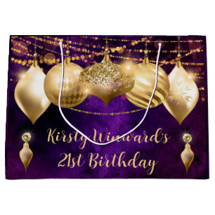 Purple and Gold Christmas Baubles Birthday Large Gift Bag