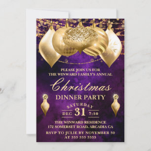 Purple and Gold Christmas Baubles Invitation