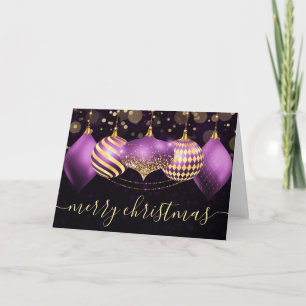 Purple and Gold Christmas Baubles Ornaments Holida Holiday Card