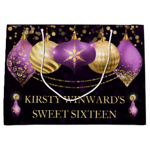 Purple and Gold Christmas Baubles Sweet 16 Large Gift Bag