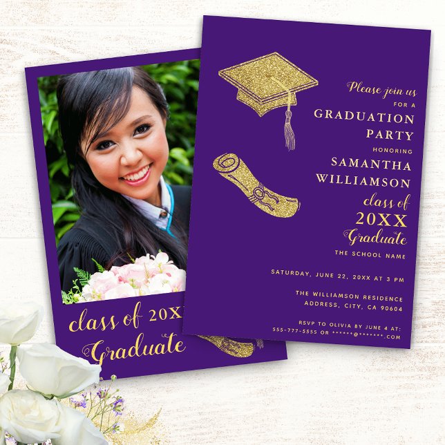 Purple and Gold Class of 2025 Graduation Party Invitation (Creator Uploaded)