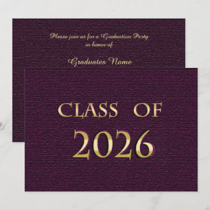 Purple and Gold Class of 2026 Graduation Party Invitation