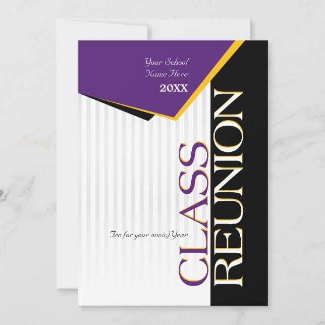 Purple and gold Class Reunion Invitation (Front)