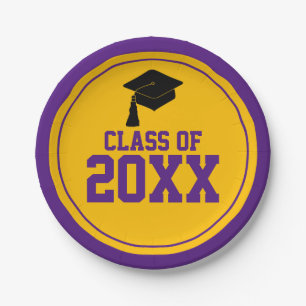 Purple and Gold Class Year Graduation Party Paper Plate