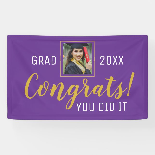 Purple And Gold Congrats You Did It Grad 2020 Banner (Horizontal)