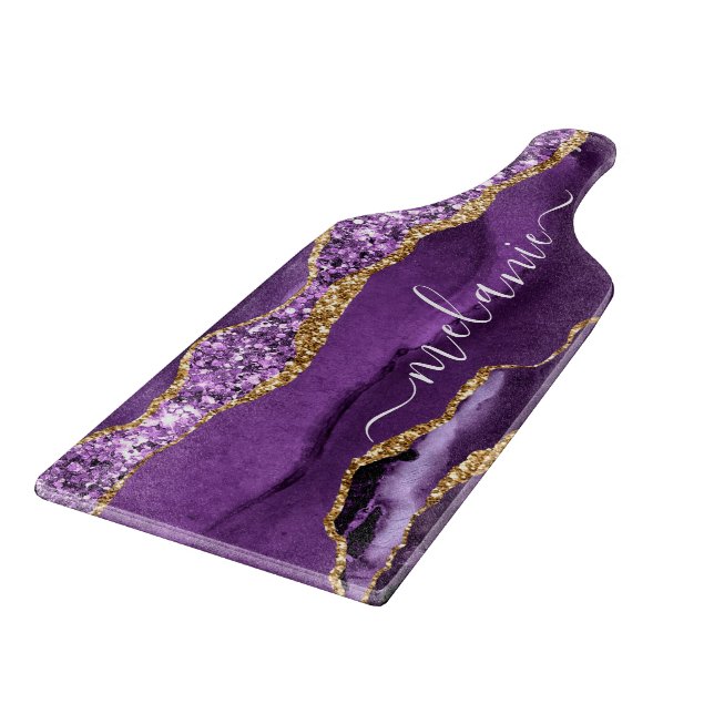 Purple and Gold Cutting Board Personalised Name (Corner)