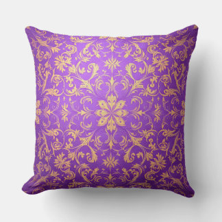 Purple and Gold Damask Pattern.Modern Outdoor Cushion