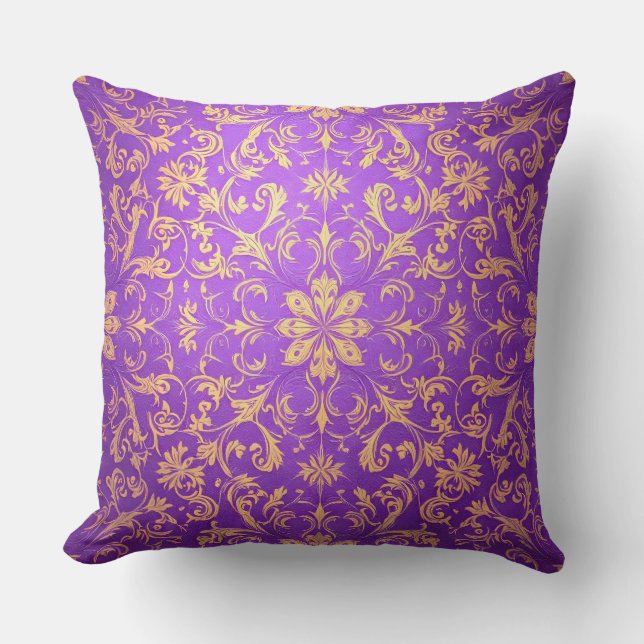 Purple and Gold Damask Pattern.Modern Outdoor Cushion (Front)