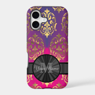 Purple and gold damask personalised monogram