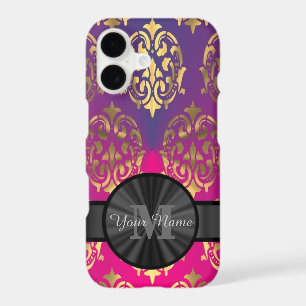Purple and gold damask personalised monogram